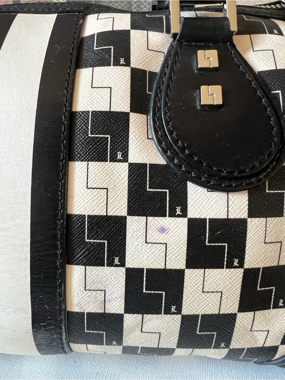 L.A.M.B Satchel Black & White Geometric Satchel Handbag- Rare hard to find
